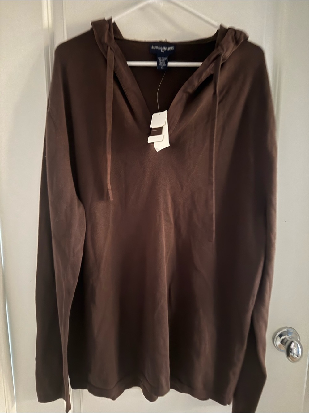 Banana Republic NWT thin XL Brown 100% Cotton V Neck Hoodie Pullover